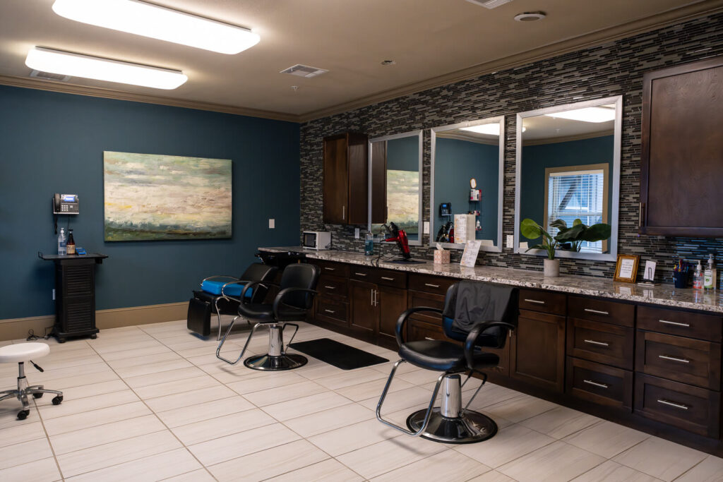 Professional Beauty Salon with Styling Chairs for Assisted Living in San Antonio